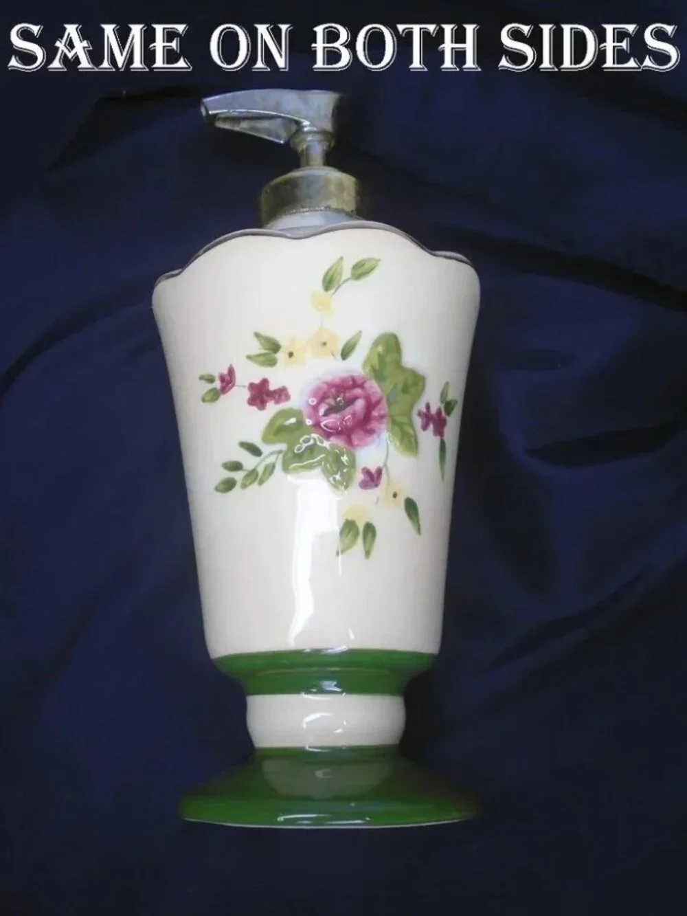 Vintage Ceramic Floral Soap / lotion Dispenser, Cottagecore Bathroom Accessory